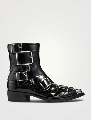 Punk Patent Buckle Ankle Boots