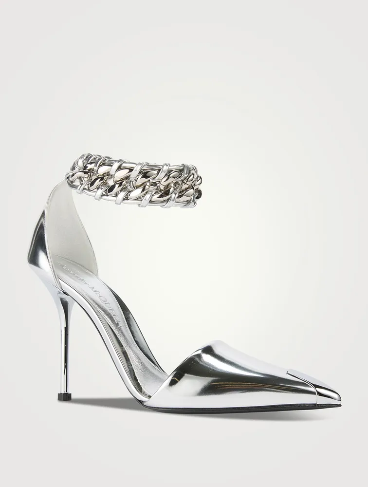 Punk Chain Metallic Ankle-Strap Pumps