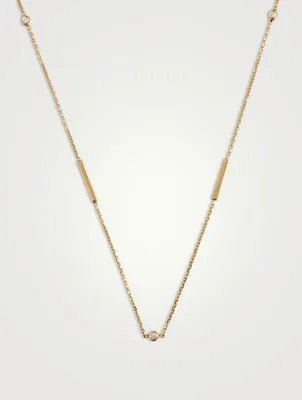 20-Inch 14K Gold Bar Bezel Station Chain Necklace With Diamonds