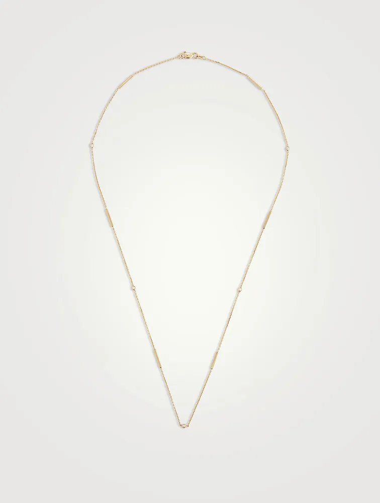 20-Inch 14K Gold Bar Bezel Station Chain Necklace With Diamonds