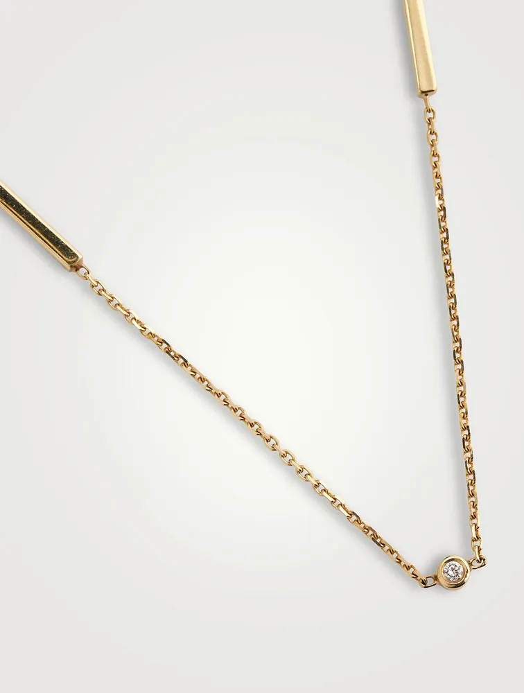 20-Inch 14K Gold Bar Bezel Station Chain Necklace With Diamonds