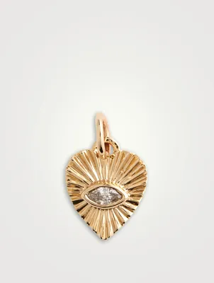 Mini 10K Gold Sunbeam Heart Pendant With Diamond