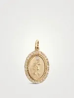 10K Gold Olive Branch Token Pendant With Diamond Halo