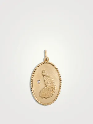 10K Gold Peacock Token Pendant With Diamond