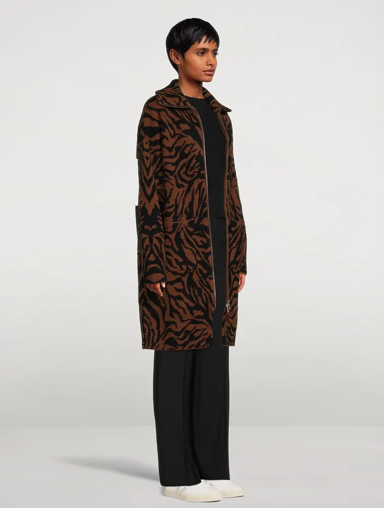 Wool And Cashmere Animal Jacquard Long Jacket