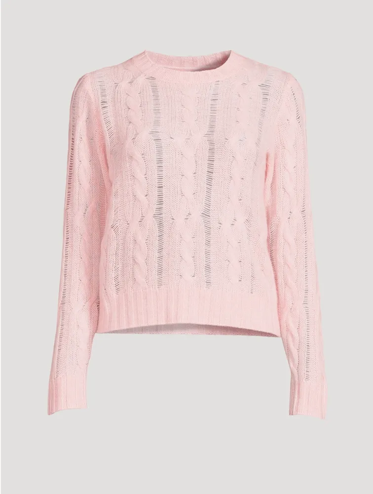 Cashmere Open Cable Crewneck Sweater