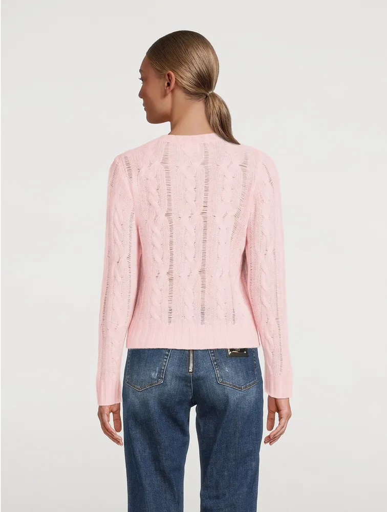 Cashmere Open Cable Crewneck Sweater