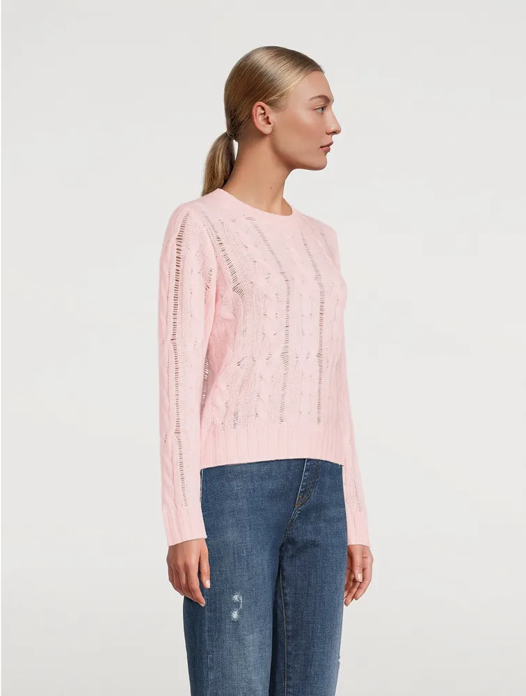 Cashmere Open Cable Crewneck Sweater
