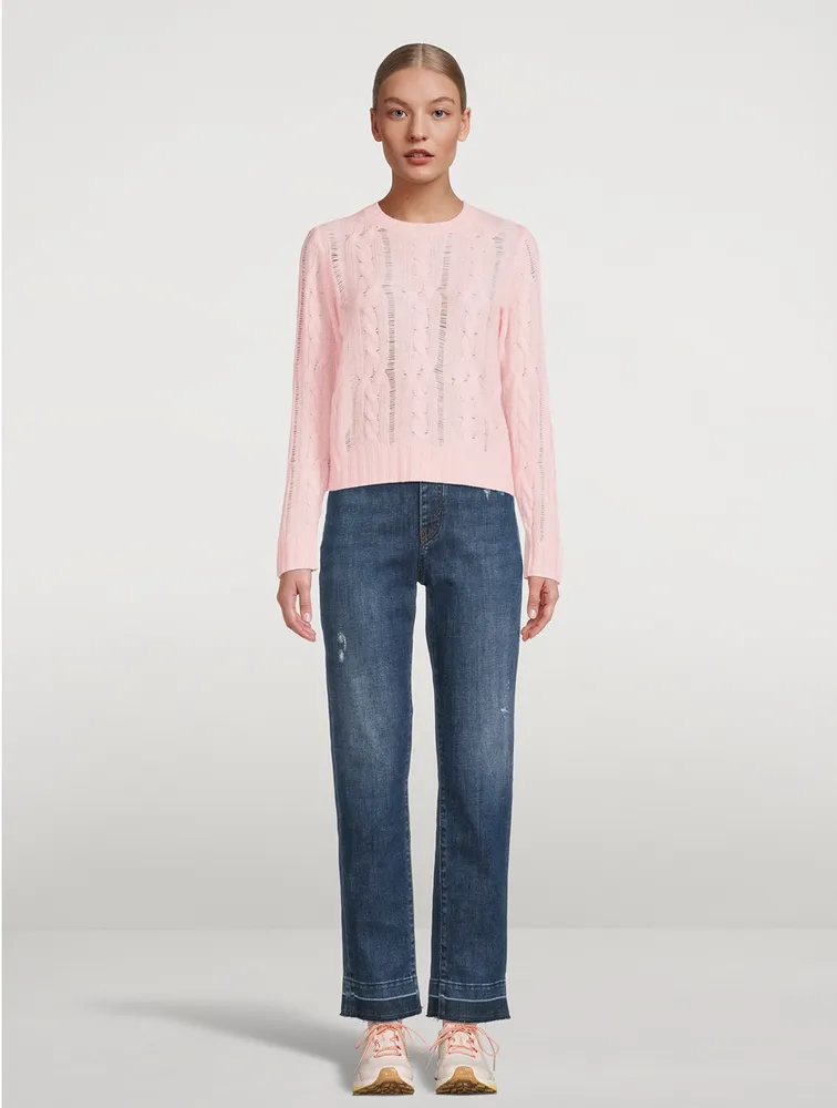 Cashmere Open Cable Crewneck Sweater