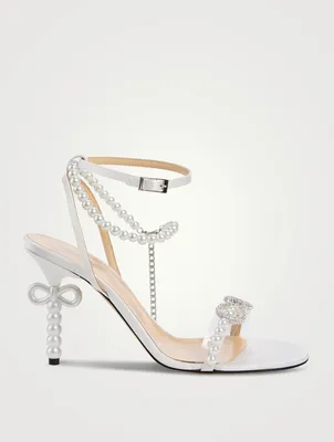 Pearl Bow Satin Sandals