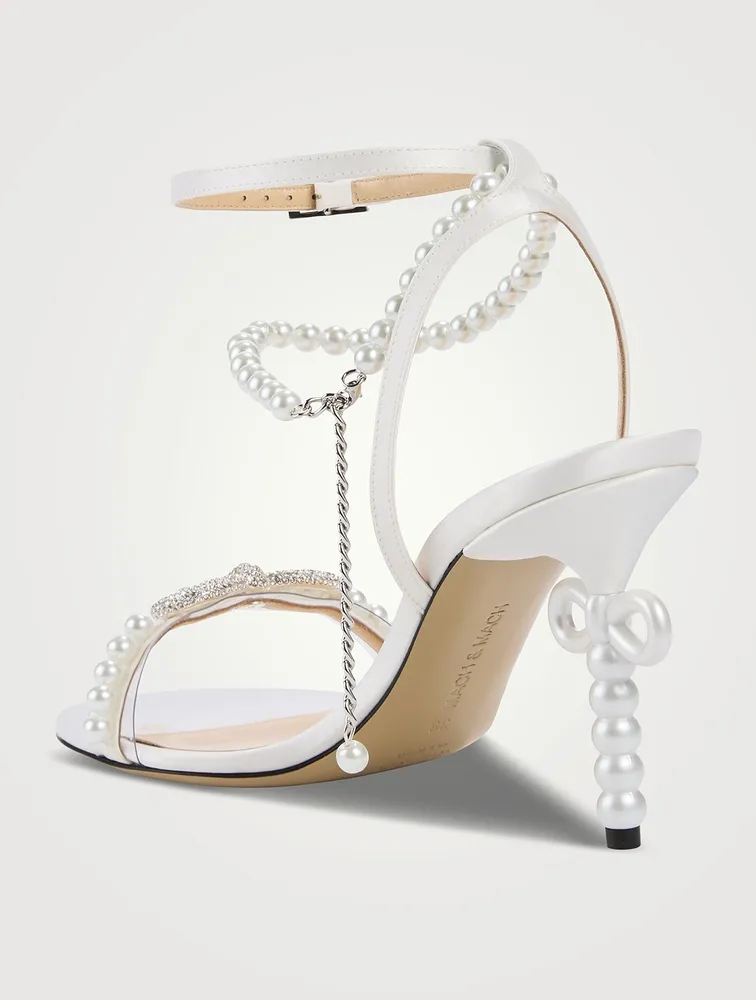 Pearl Bow Satin Sandals