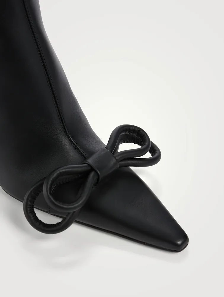 Double Bow Leather Ankle Boots