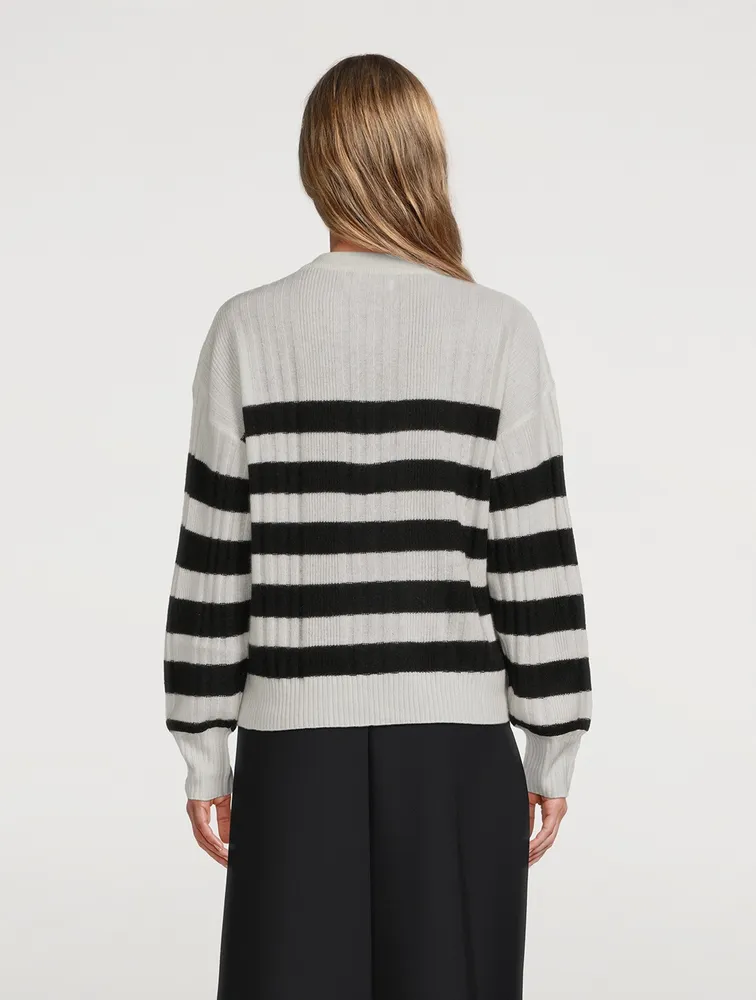 Lightweight Cashmere Striped Ribbed Henley Sweater