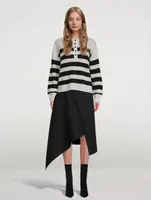 Lightweight Cashmere Striped Ribbed Henley Sweater