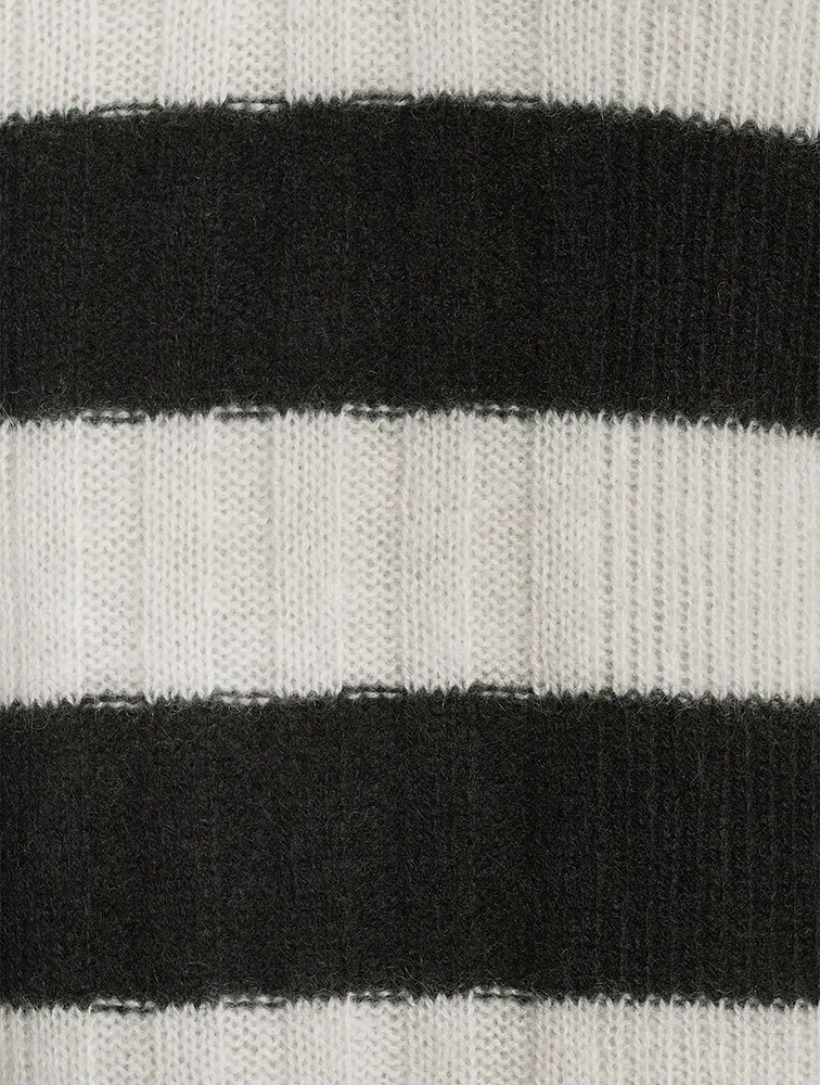 Lightweight Cashmere Striped Ribbed Henley Sweater