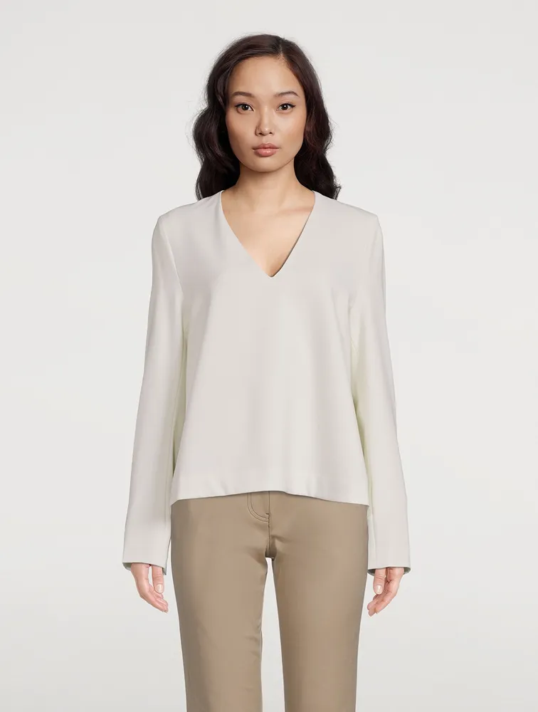 Structured Wool-Blend Crepe Top