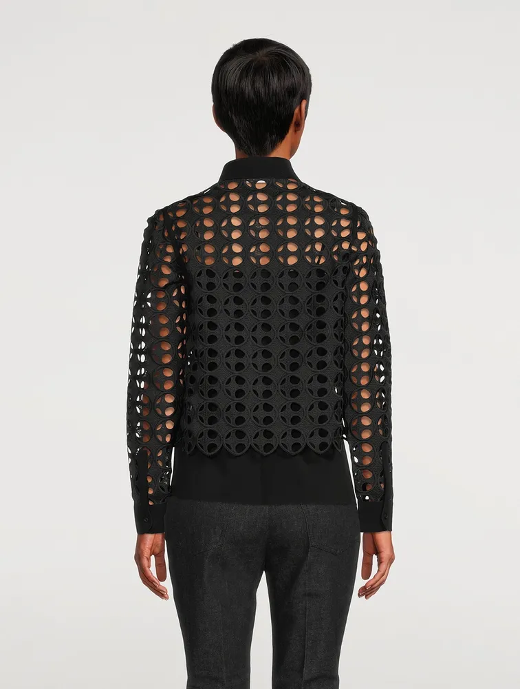 Dot Cut-Out Embroidered Blouse