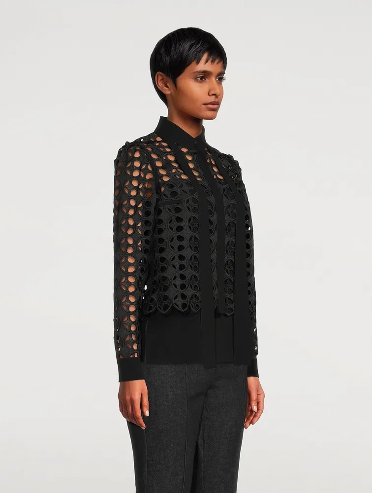 Dot Cut-Out Embroidered Blouse