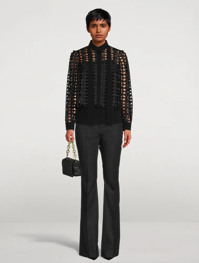 Dot Cut-Out Embroidered Blouse