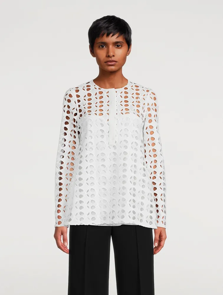 Dot Cut-Out Embroidered Blouse