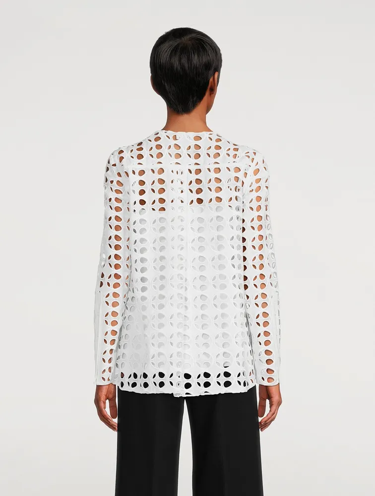 Dot Cut-Out Embroidered Blouse