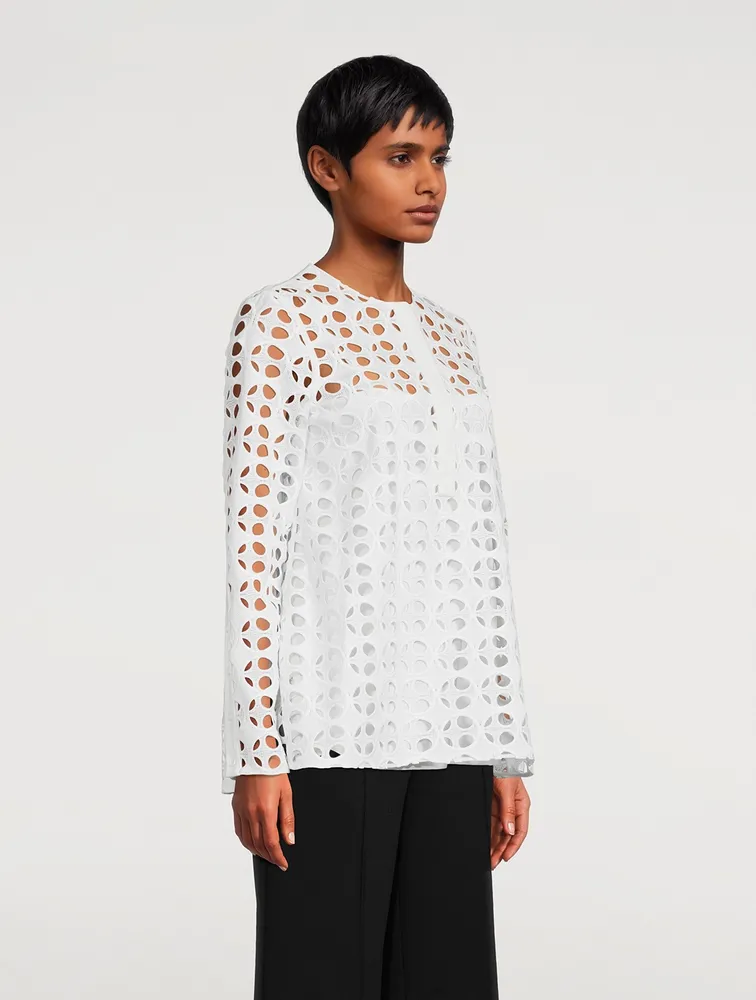 Dot Cut-Out Embroidered Blouse