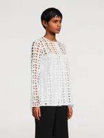 Dot Cut-Out Embroidered Blouse