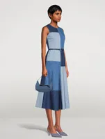 Belted Patchwork Denim Midi Dress