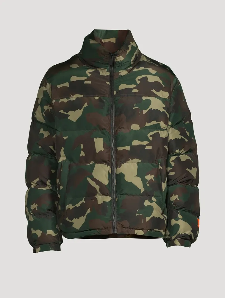 Nylon Puffer Jacket Camo Print