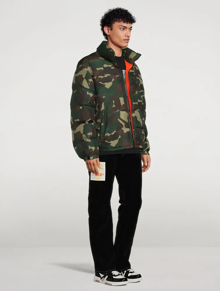 Nylon Puffer Jacket Camo Print