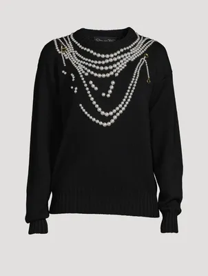 Pearl-Embroidered Wool Sweater