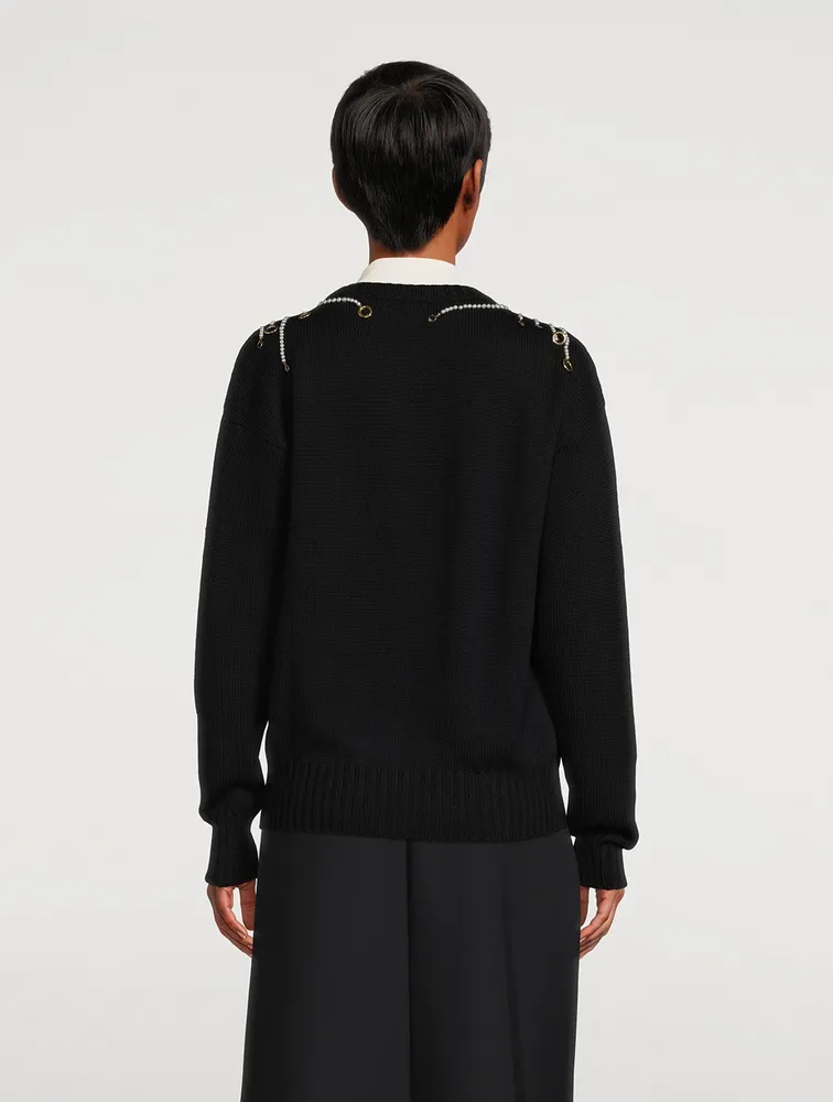 Pearl-Embroidered Wool Sweater