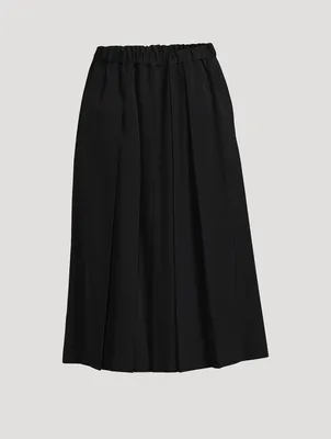 Wool Gabardine Pleated Midi Skirt