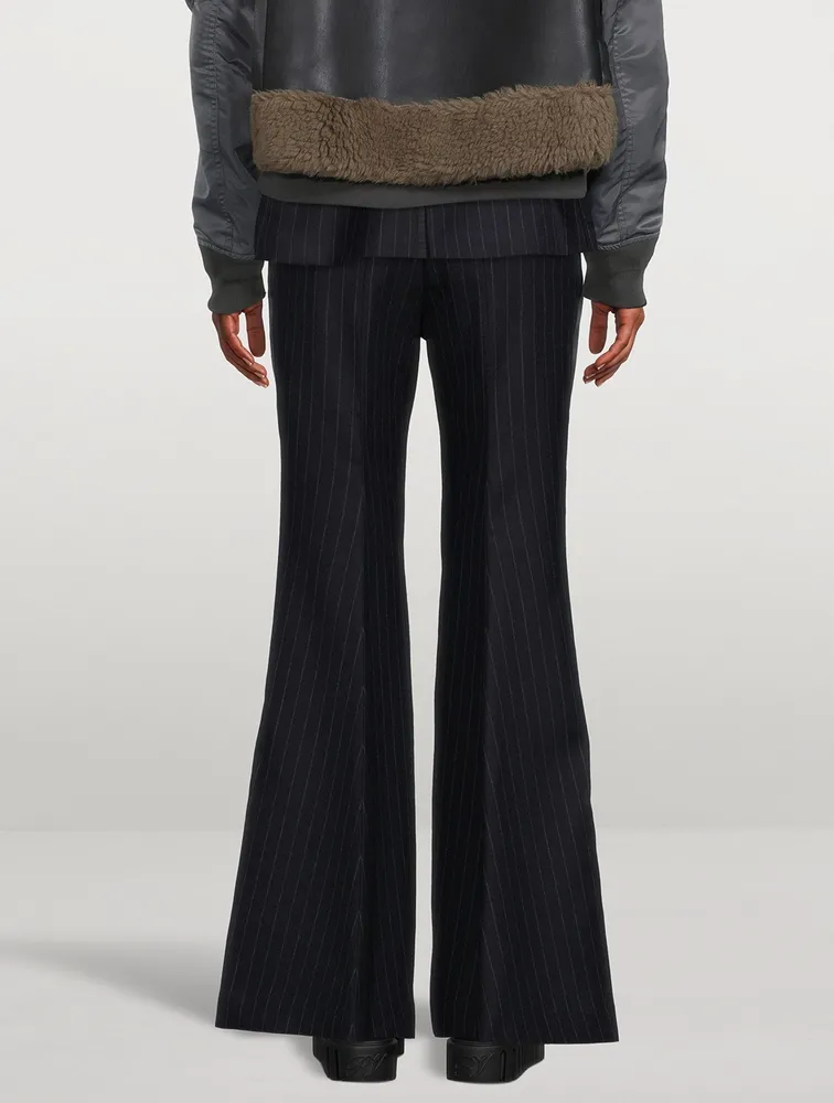 Wide-Leg Wool Trousers Chalk Stripe Print