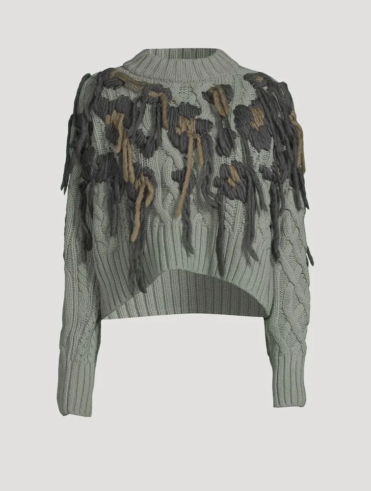 Wool Knit Fringe Pullover Leopard Print