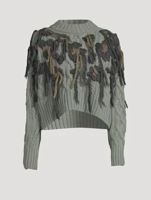 Wool Knit Fringe Pullover Leopard Print