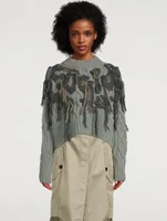Wool Knit Fringe Pullover Leopard Print