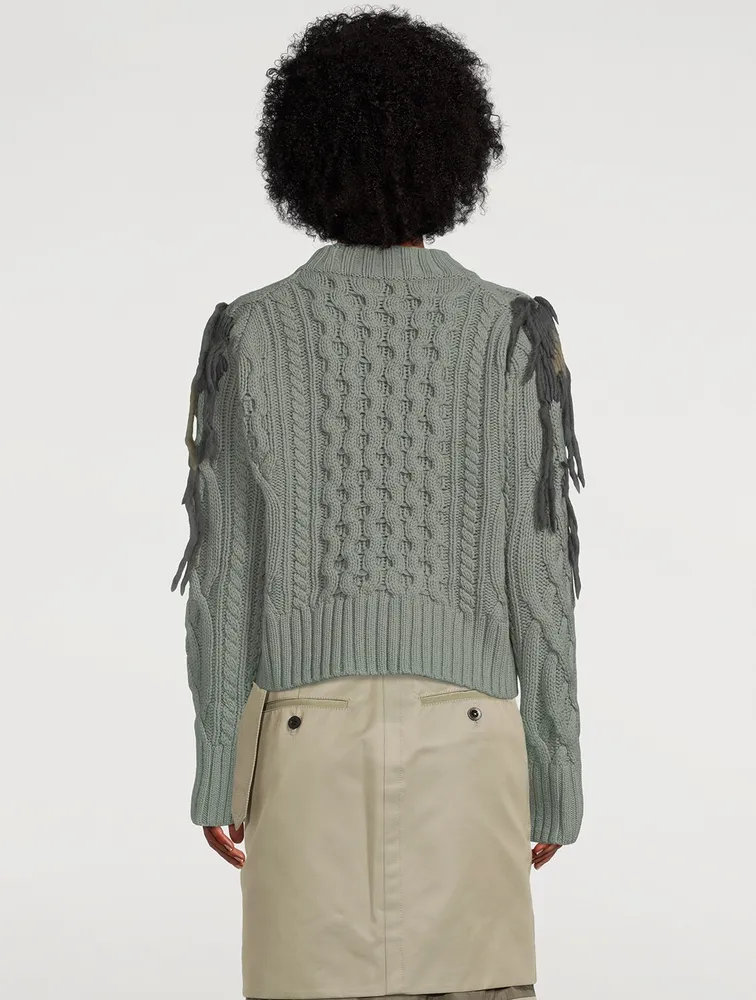 Wool Knit Fringe Pullover Leopard Print
