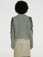 Wool Knit Fringe Pullover Leopard Print