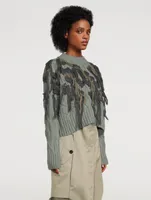 Wool Knit Fringe Pullover Leopard Print