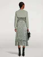 Wool Knit Midi Dress Leopard Print