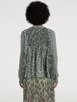 Wool Knit Cardigan With Leopard-Print Back Panel