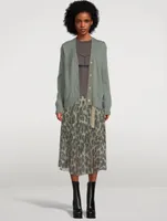 Wool Knit Cardigan With Leopard-Print Back Panel