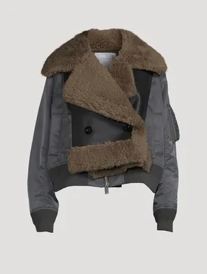 Nylon Twill Jacket With Faux Shearling
