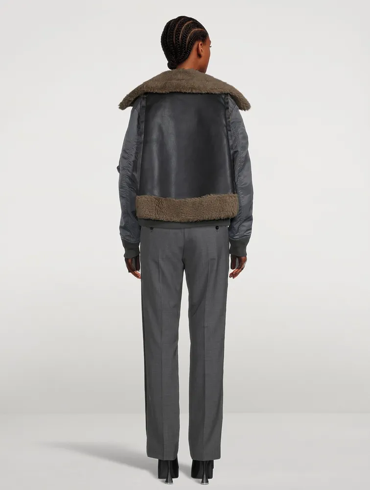 Nylon Twill Jacket With Faux Shearling