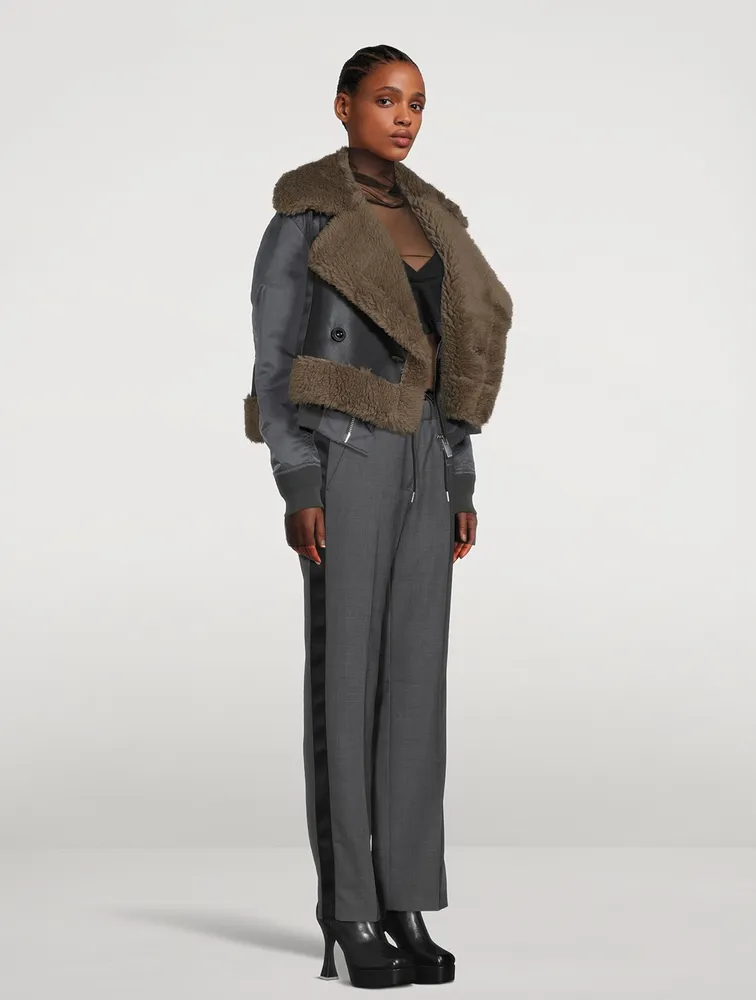 Nylon Twill Jacket With Faux Shearling