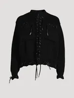 Wool Knit Lace-Up Cardigan