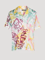 Silk Hawaiian Shirt Graffiti Print