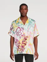 Silk Hawaiian Shirt Graffiti Print