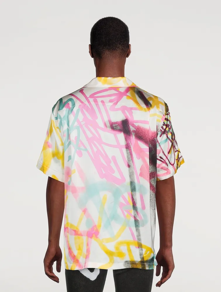 Silk Hawaiian Shirt Graffiti Print